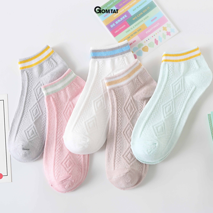 Set 5 đôi vớ cổ ngắn nữ xinh xắn nhiều màu sắc, tất nữ cổ ngắn chất liệu cotton mềm mại thoáng khí cực êm chân - CB091