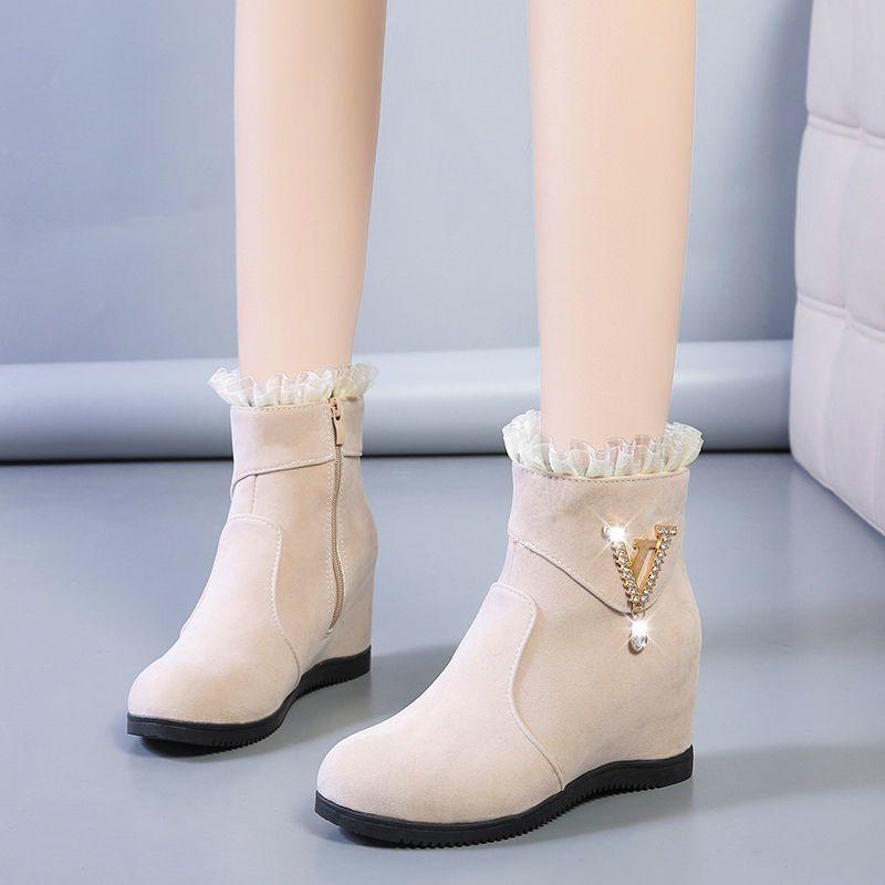 Giày Bốt Lót Lông Cừu Tăng Chiều Cao Phong Cách Hàn Quốc Thời Trang Thu Đông Hàng Mới Năm 2021