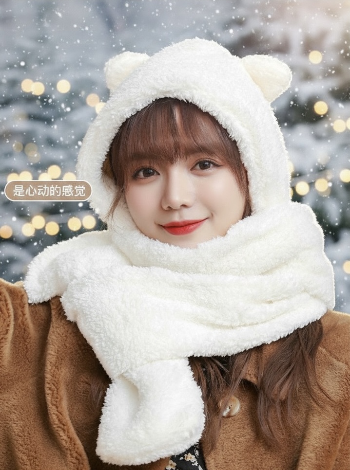 Mũ khăn quàng cổ mũ lông gấu có găng tay thời trang siêu dễ thương giữ ấm dành cho nữ