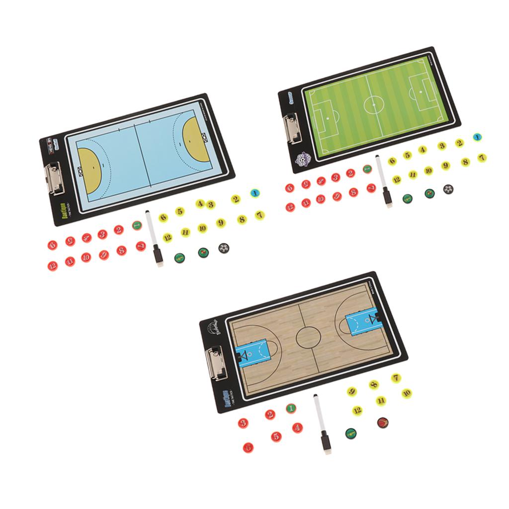 Double Sided Coaching Board Portable Althetic Game Training Strategy Clip Boards Include Marker Pen & Chess