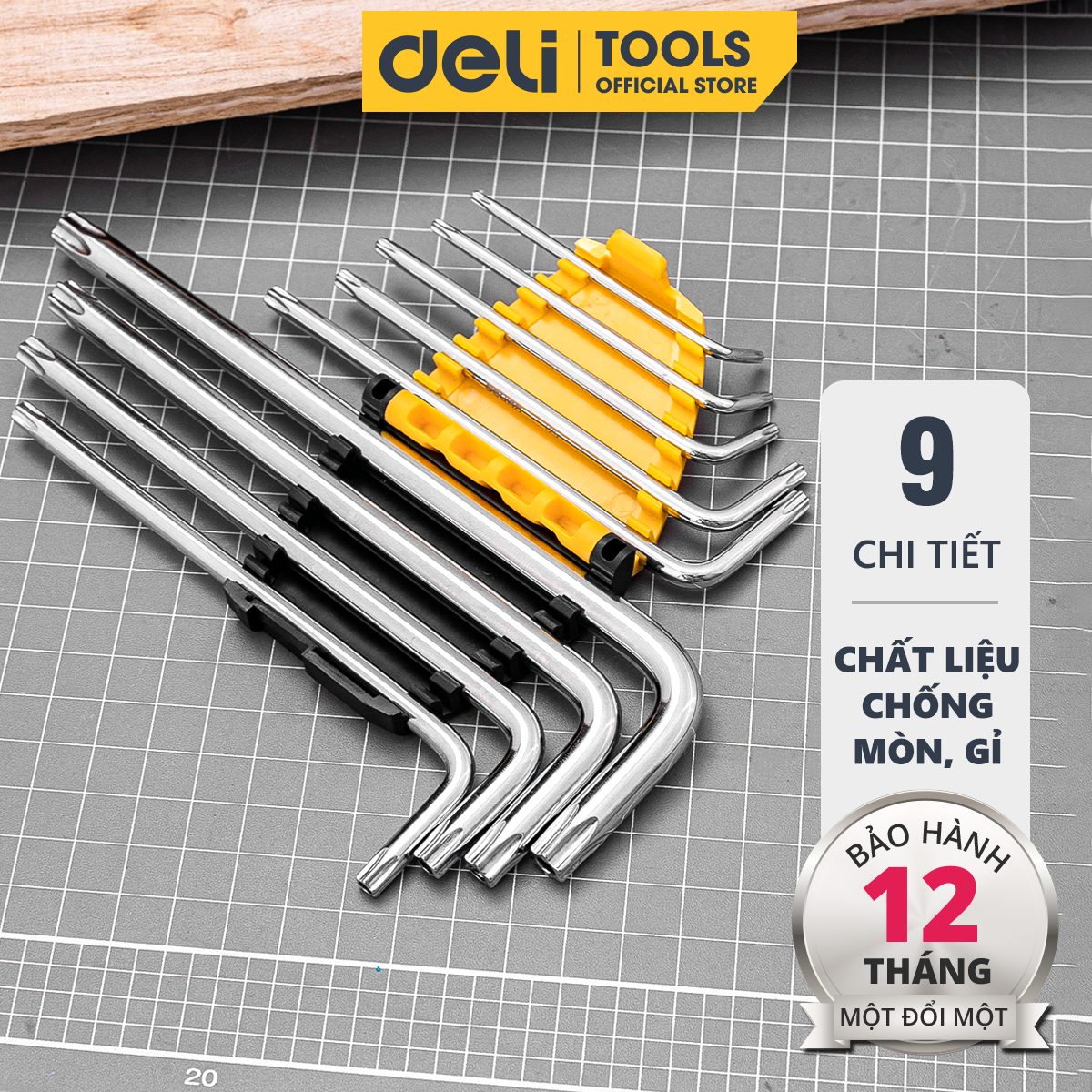 Bộ Lục Giác 9 Cây Đầu Bông Chữ L T10 - T50 Deli Chính Hãng - Chất Liệu Thép Siểu Bền - Chuyên Dụng Sửa Chữa - Dl3091