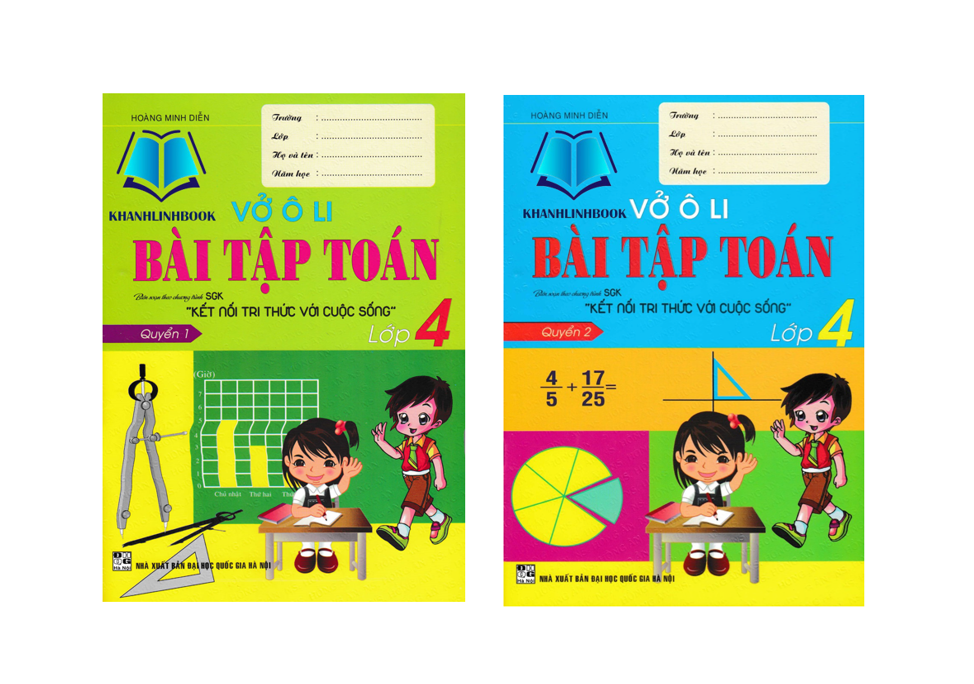 Sách - Combo Vở Ô Li Bài Tập Toán Lớp 4 Quyển 1 + 2