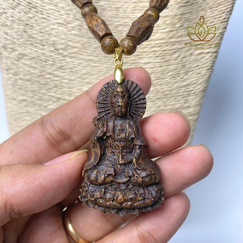 Vòng Cổ / Dây Chuyền Trầm Hương Sánh Chìm Mặt Quan Thế Âm Phong Thủy Cao Cấp Tự Nhiên Lạc Việt