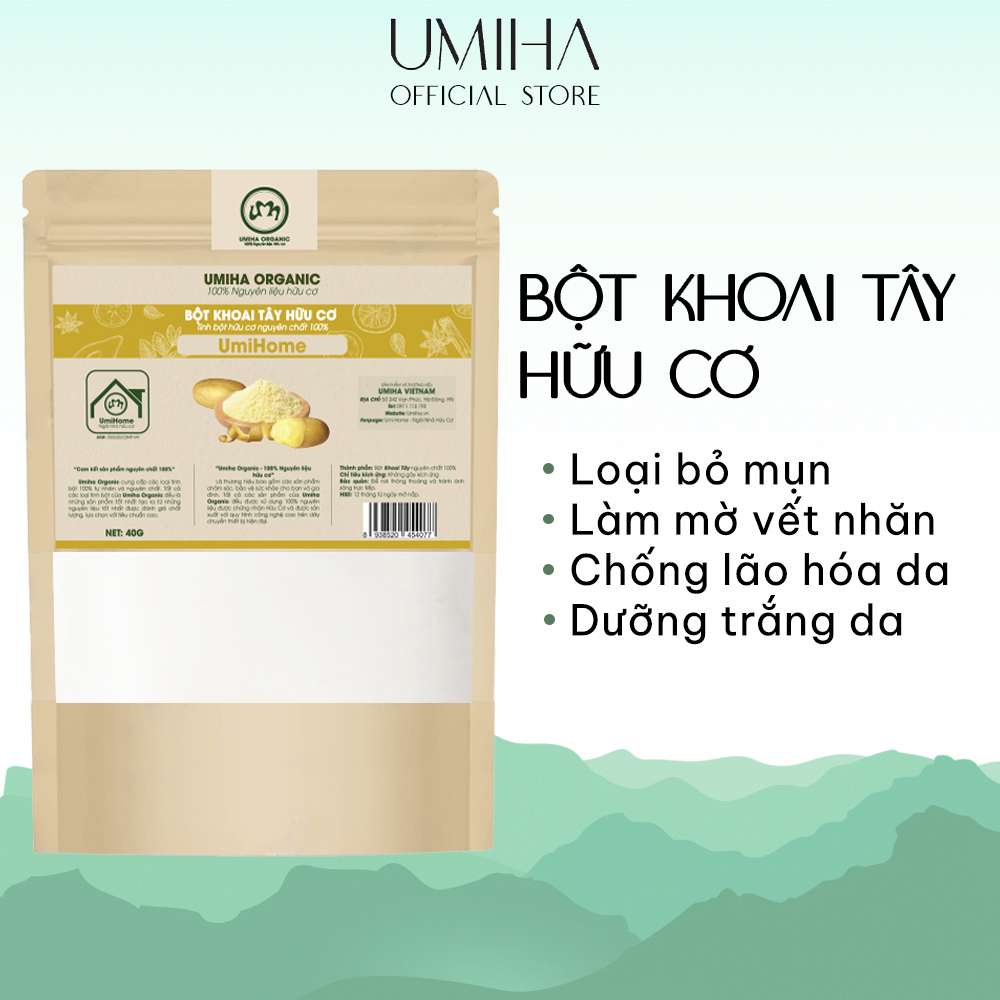 Bột Khoai Tây hữu cơ UMIHOME nguyên chất 40G mặt nạ bột đắp mặt dưỡng trắng hồng da, hỗ trợ làm sạch mụn hiệu quả tại nhà