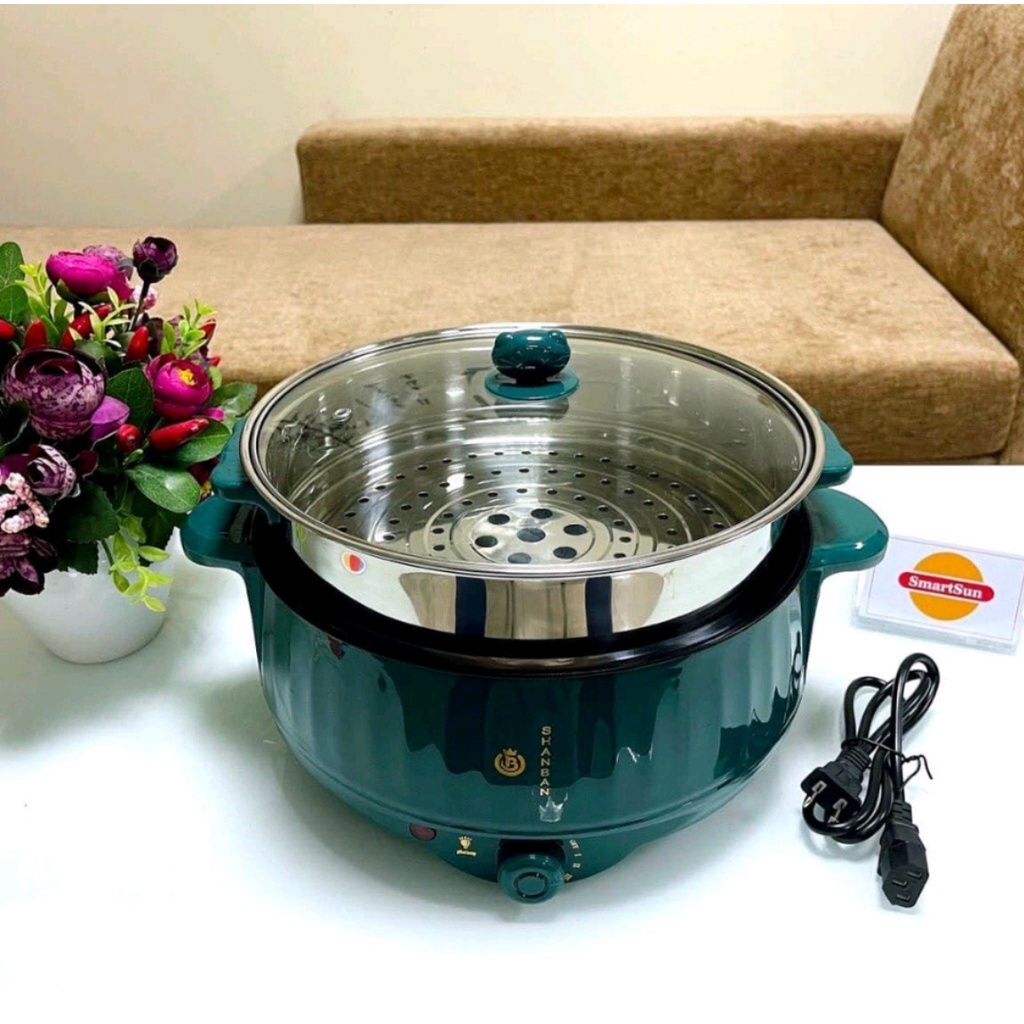 [Tặng Xửng Hấp Inox] Nồi lẩu điện đa năng 28cm, chống dính vân đá cao cấp công suất 1000W tiện dụng 3 nấc nhiệt
