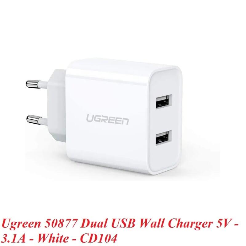 Ugreen UG50877CD104TK sạc đôi 2 cổng usb 5V 3.1A màu trắng - HÀNG CHÍNH HÃNG