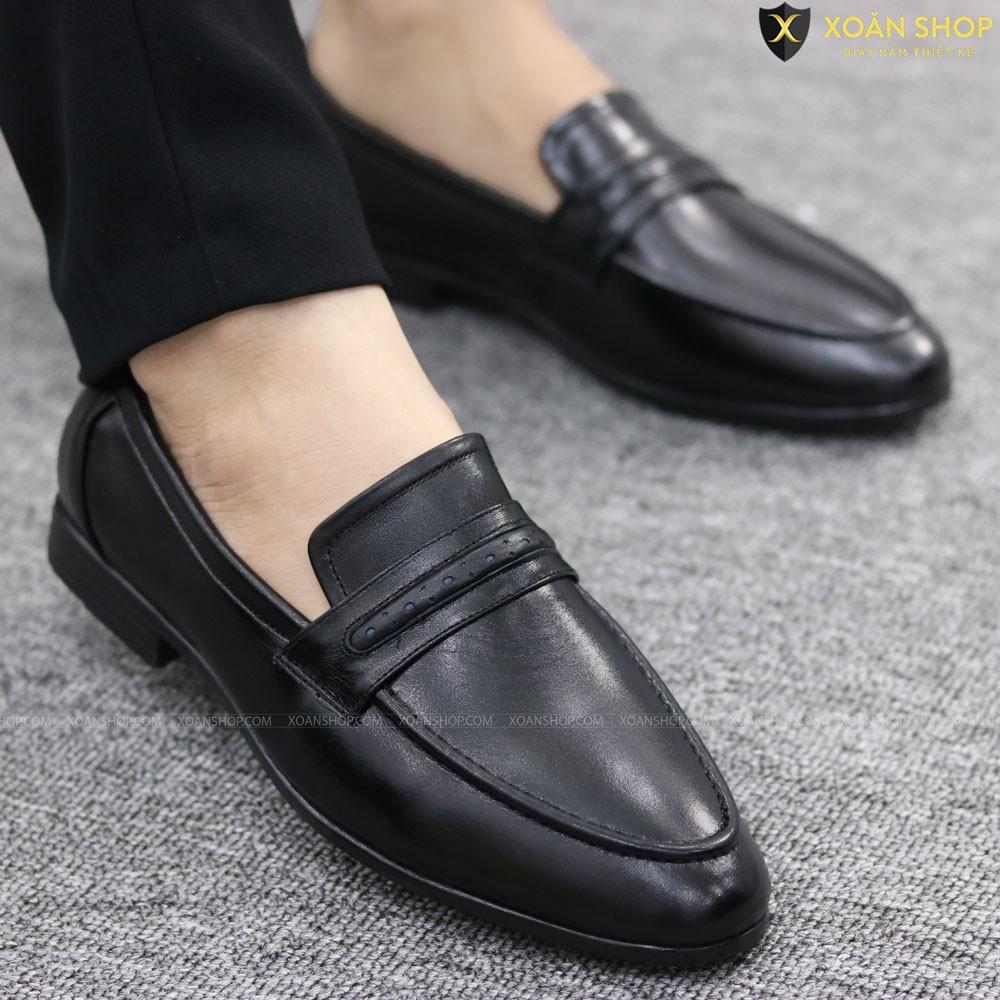 - GIÀY LƯỜI NAM DA Pu 100%, ĐAI CHẤM, ĐẾ CAO SU ĐÚC KHÂU CHẮC CHẮN - MÃ X084 ĐEN