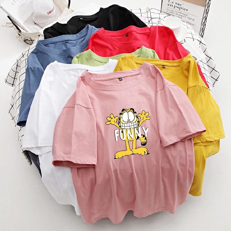 Áo phông nữ dáng rộng unisex mèo vàng