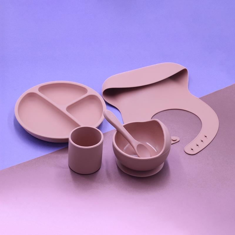 5 Cái/bộ Không Chứa BPA Silicone Cho Bé Bộ Đồ Ăn Yếm Chống Thấm Màu Đĩa Dùng Tiệc Hút Bộ Bát Và Thìa Cho Bé - 7, 7