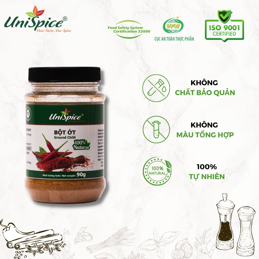 Bột ớt UniSpice siêu cay, nồng, nguyên chất/ lọ-Ground chilli