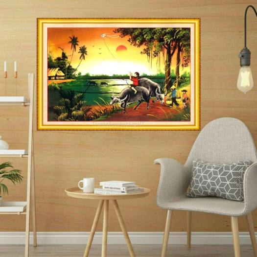 Tranh thêu chữ thập em bé chăn trâu LV3208 - 59 x 43 cm - chưa thêu