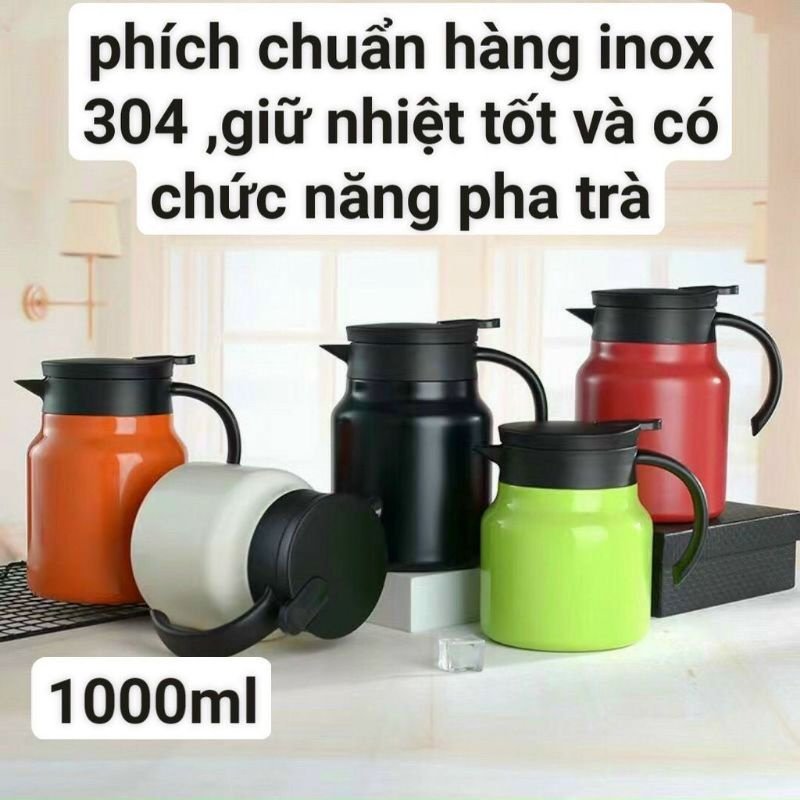 Ấm pha trà, cafe để bàn 1000ml có lưới lọc inox - Bình nước giữ nhiệt liên tục đến 12 giờ thiết kế sang trọng hiện đại đặt bàn tiếp khách, dễ dàng mở rót nước