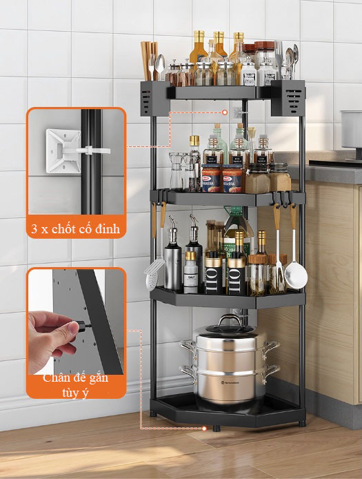 Giá để Góc sắp xếp vật dụng nhà Bếp Intimate Steel Carbon 4 tầng