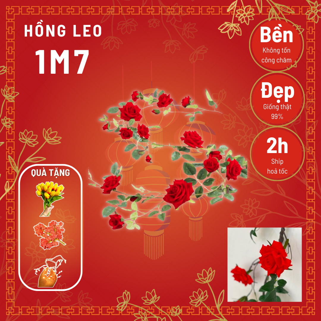 Dây hoa Hồng leo giả - Nhiều màu sắc – Dài 1m7 –Thân lõi thép dễ uốn decor theo ý thích - Cây giả, hoa lụa trang trí DIY