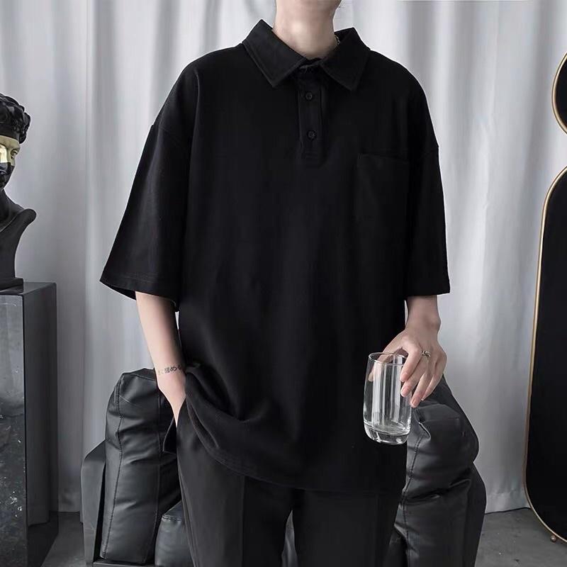 Áo PoLo form rộng phong cách Hàn Quốc cổ bẻ - Áo PôLô Trơn Unisex phối túi t