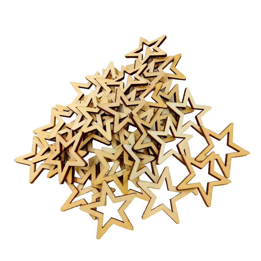 150x MIXED 20MM 30MM NATURAL STAR WOODEN DECOR CARD MAKING SCRAPBOOKING DIY