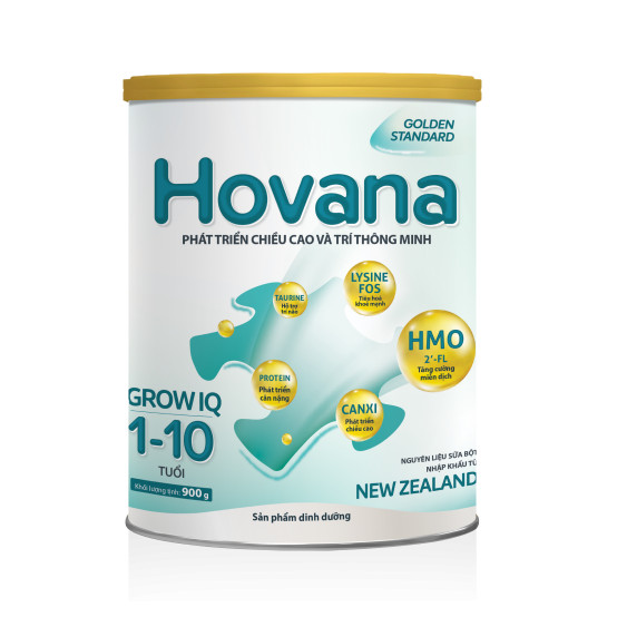 Sữa Bột Hovana Grow IQ 900gr Hỗ trợ tiêu hóa tốt, tăng miễn dịch, tăng cân tự nhiên cho bé 1 đến 10 tuổi