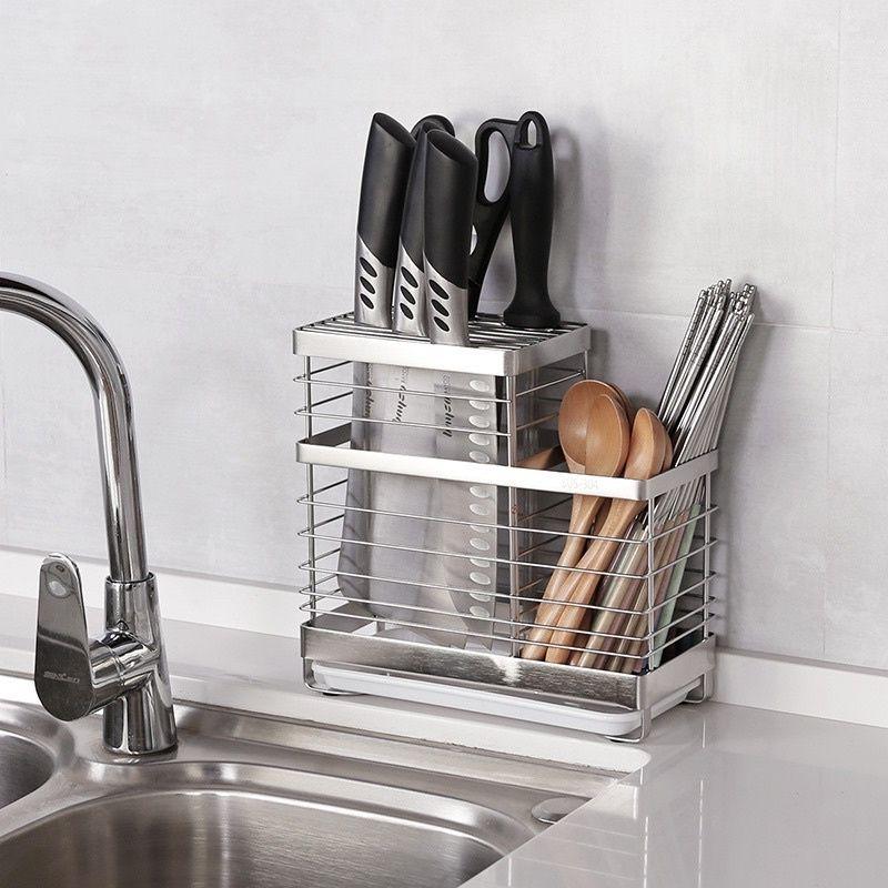 KỆ ĐỰNG ĐŨA VÀ DAO ĐẶT BÀN CÓ KÈM KHAU HỨNG NƯỚC INOX304