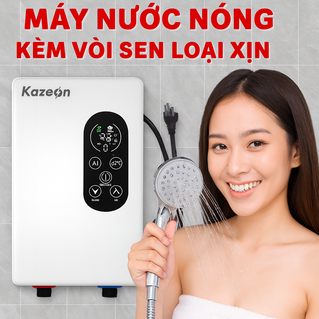 Bộ Máy Nước Nóng Trực Tiếp Kèm Vòi Sen LCD Cao Cấp, Chống Giật ELCB Loại Xin Phong Cách Châu Âu