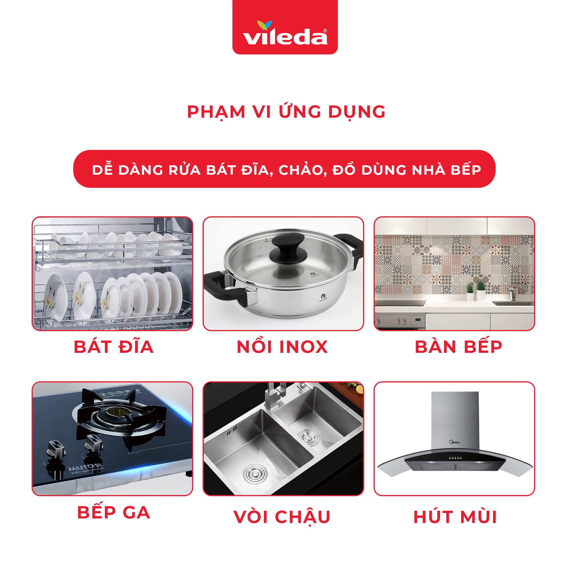 Miếng rửa chén VILEDA gói 4 miếng loại cứng, cọ rửa mọi vết bẩn nhà bếp, chống vi khuẩn gây mùi - TSU156163