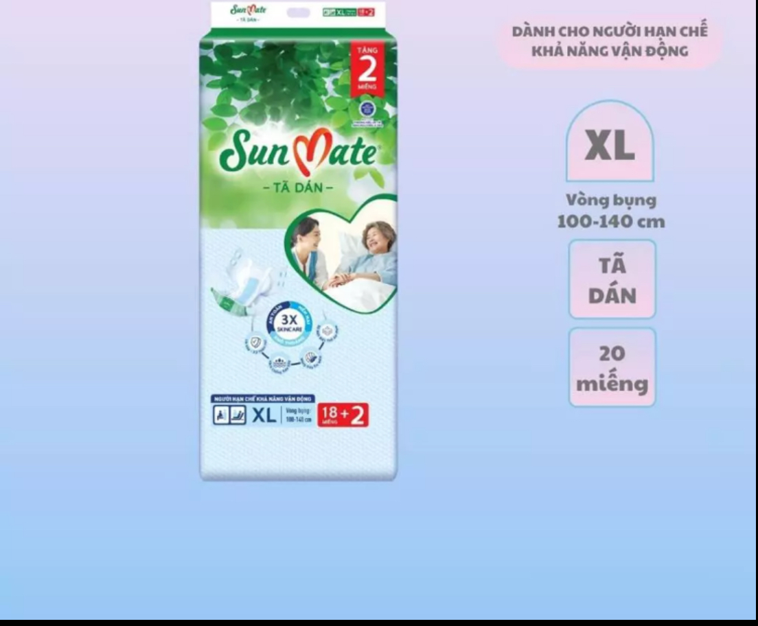 (Mẫu Mới) Tã Dán Sunmate XL18 +2 (20 Miếng) - Tã Dán Cho Người Lớn (Gói Lớn Tiết Kiệm Hơn Sunmate XL10) -Hsd Luôn mới