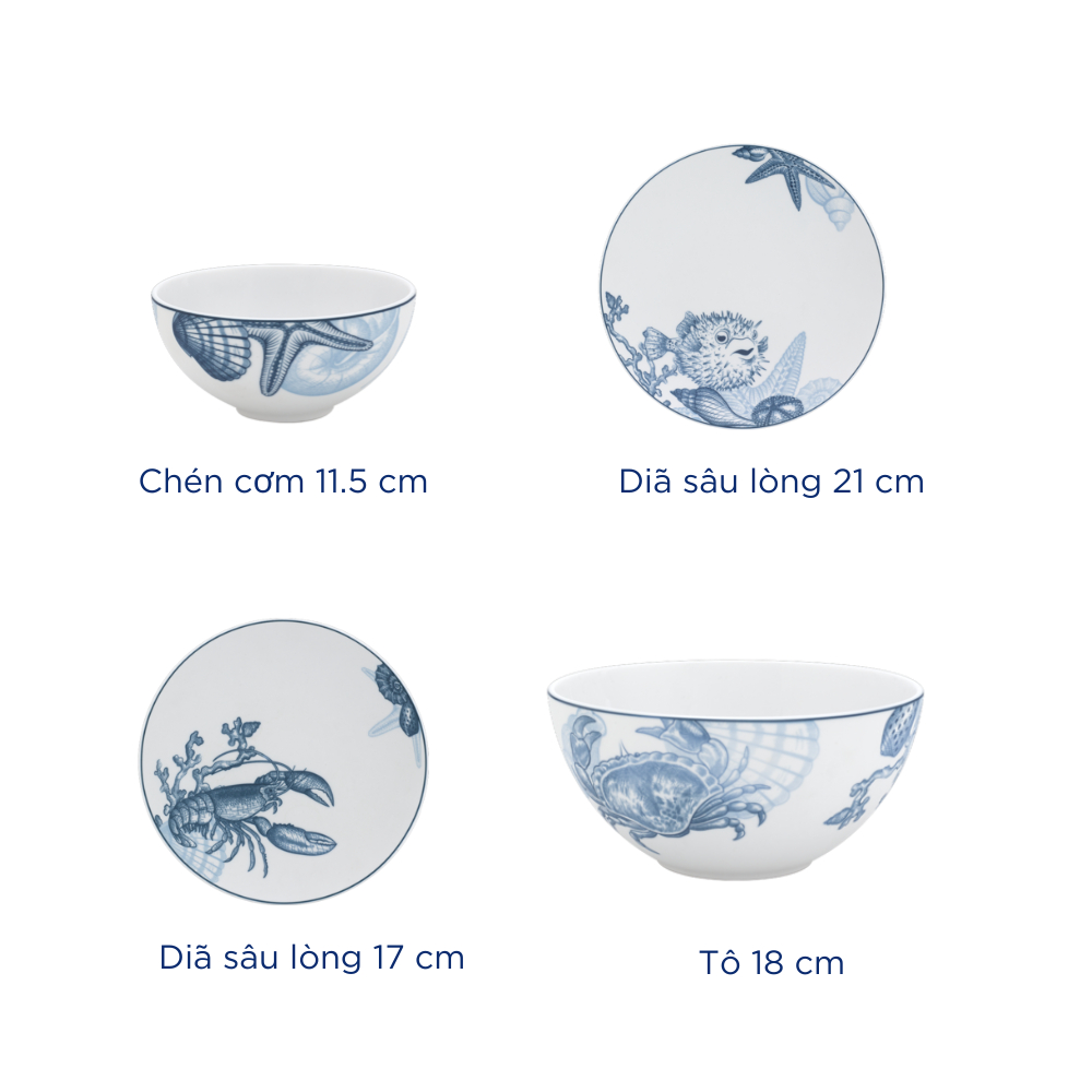 Bộ Chén dĩa Minh Long 9 sản phẩm - Timeless IFP  - Đại Dương Sương Mờ