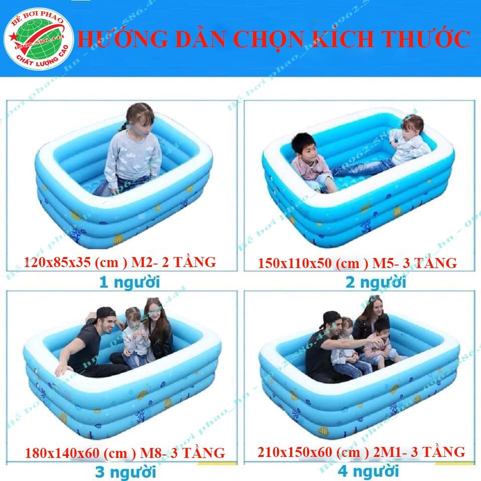 Bể bơi phao cho bé kích 1m8  và 2m1 - 3 Tầng, bể bơi bơm hơi có đáy chống trơn, tặng kèm bộ keo vá