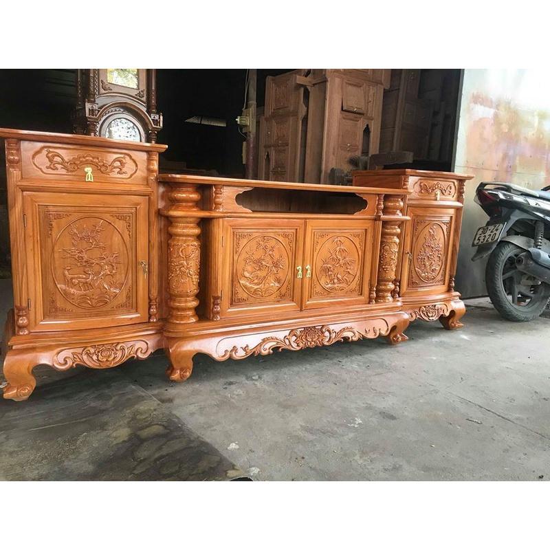 kệ tivi phòng khách cột nho gỗ gõ đỏ