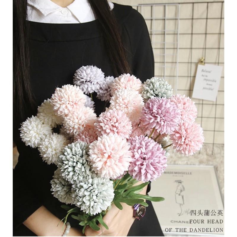 Cành cúc Ping Poong cao cấp 60cm 4 nhánh hoa giống thật đến 99%, hoa decor
