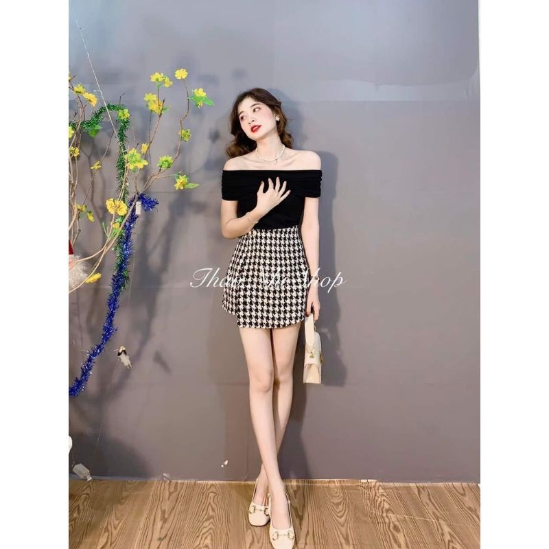 Áo Thun Cộc Tay Nữ Trễ Vai Ôm Body Sang Chảnh