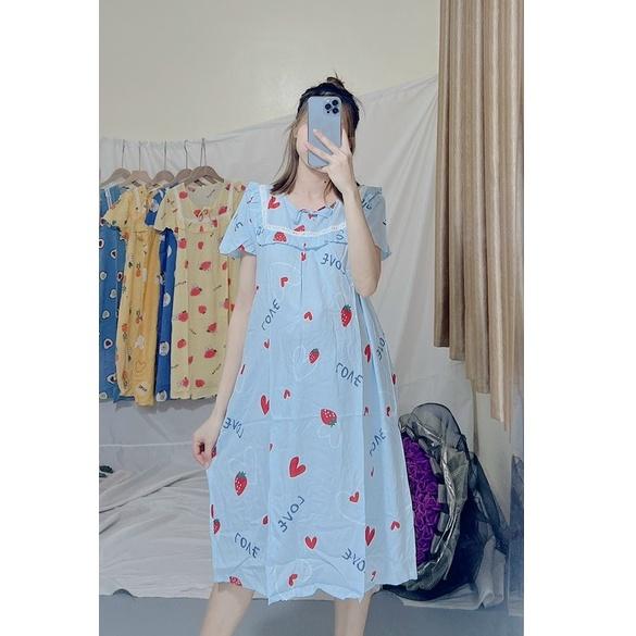 Váy bầu lanh bầu tay cộc, váy mặc nhà cổ tròn chất lanh lụa mềm nhẹ thoáng mát