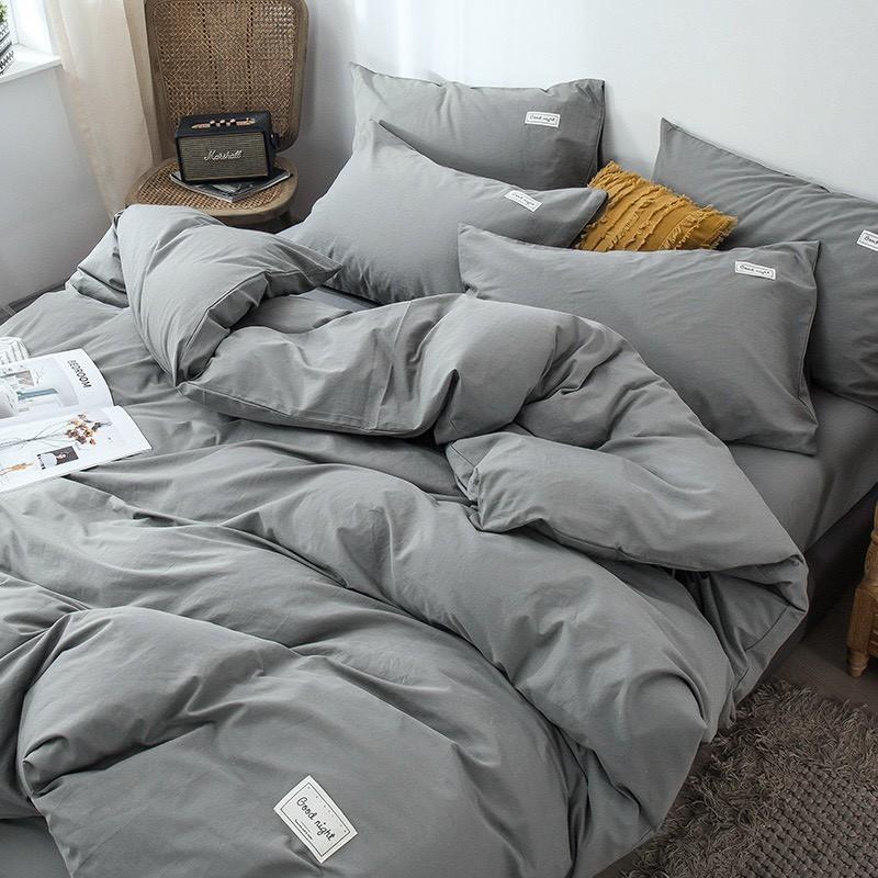 Bộ chăn ga gối cotton tici 5 món xám nhạt