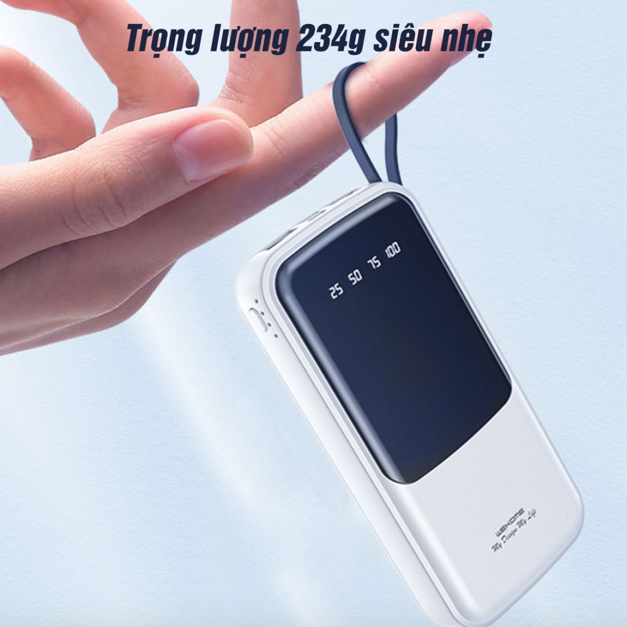 Sạc dự phòng 10000mAh WK 275 2 cổng kèm 3 dây sạc màn hình Led