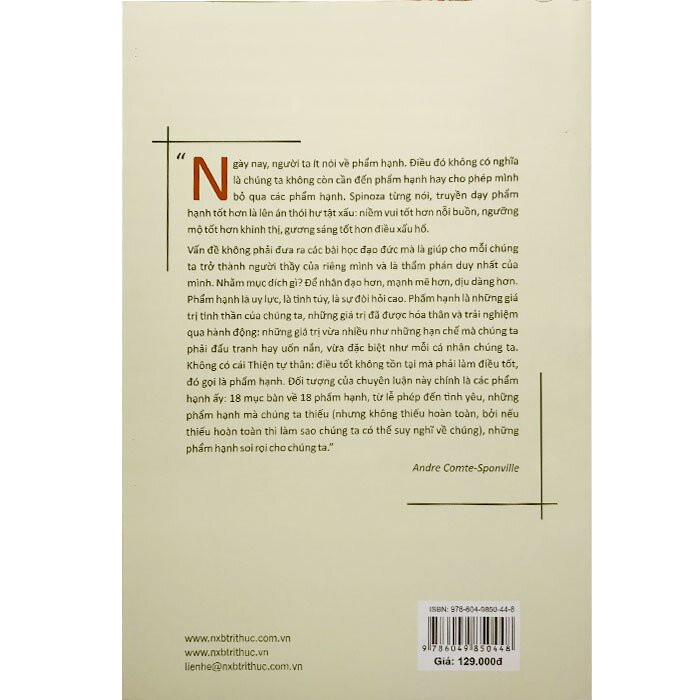 CHUYÊN LUẬN NHỎ VỀ NHỮNG PHẨM HẠNH LỚN - André Comte-Sponvilee - Nguyễn Thị Thu Hòa, Phan Thị Tình, Phạm Thị Thật - (bìa mềm)