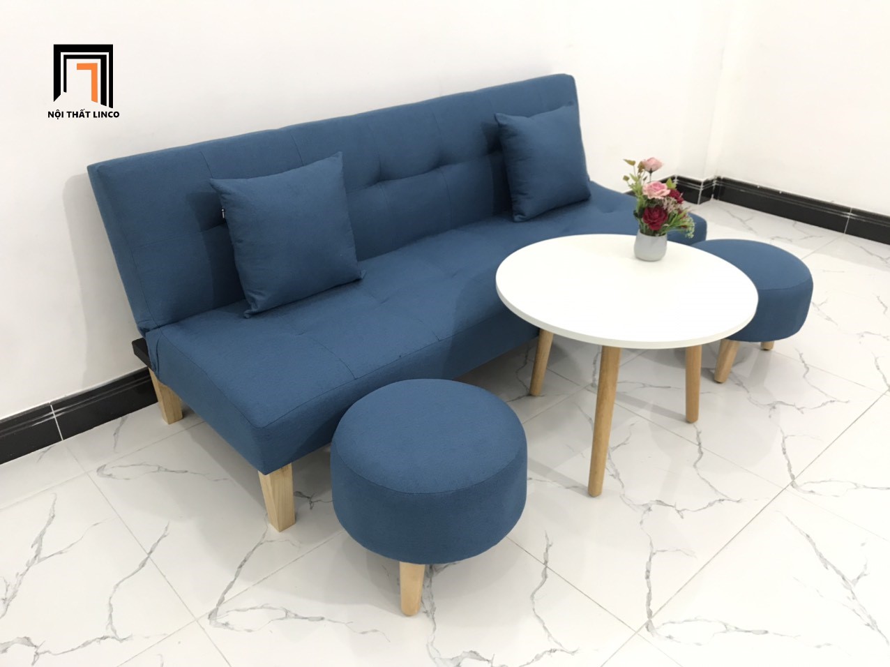 Bộ ghế sofa giường nằm xanh dương nhiều kích cỡ