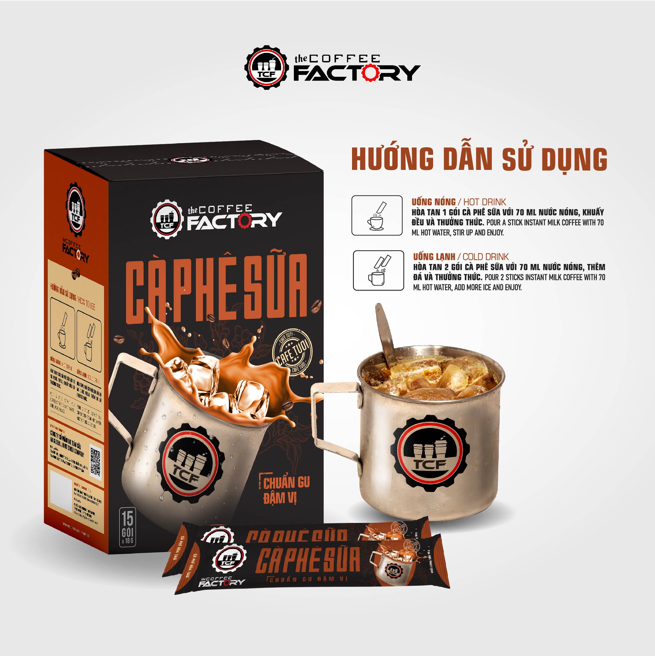 Thùng 24 hộp cà phê sữa hòa tan The Coffee Factory (Hộp 15 gói x 18g)