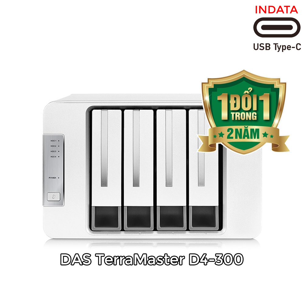 Bộ lưu trữ dữ liệu DAS TerraMaster D4-300 Single Disk (NO RAID), USB-C 3.1 5Gbps, 4 khay ổ cứng Single - Hàng chính hãng