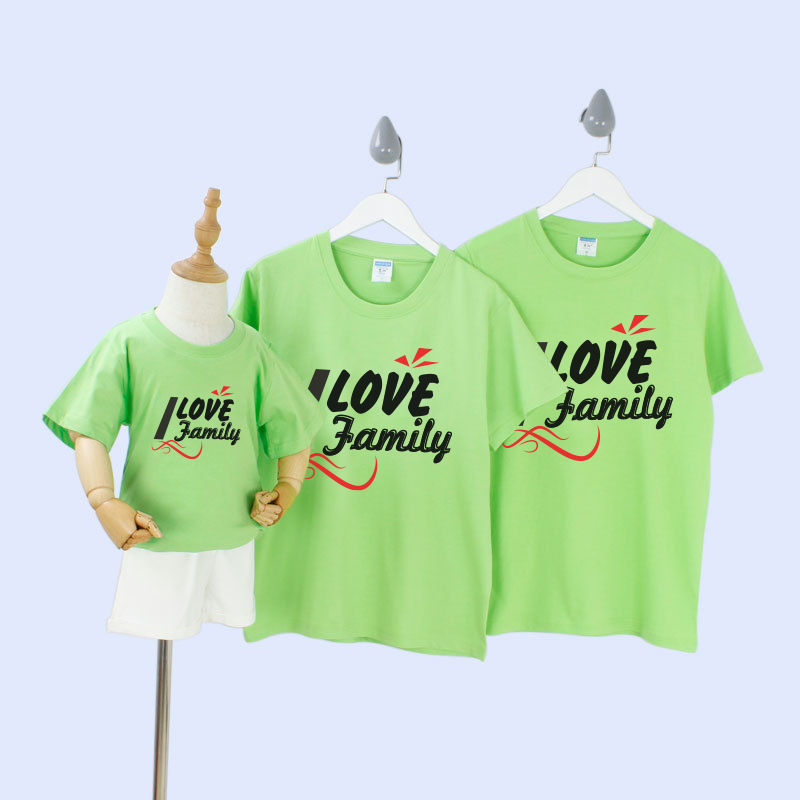 Áo gia đình 3/4/5 người đồ dồng phục gia đình I Love Family màu xanh lá thun dày dặn GD306XL DONGPHUCSG