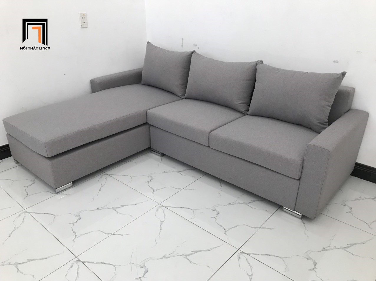 Bộ ghế sofa góc L phòng khách xám ghi trắng nhiều kích cỡ