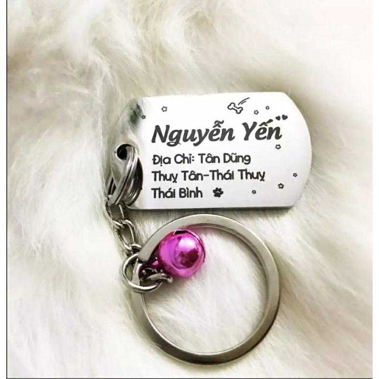 Thẻ tên, pet tag (tặng kèm chuông nhỏ) chất liệu inox, hợp kim nhôm khắc 2 mặt cho thú cưng (chó, mèo, thỏ, sóc