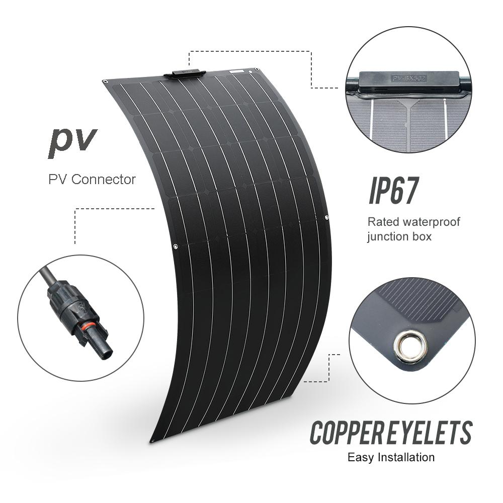 Bảng điều khiển năng lượng mặt trời linh hoạt 12 v 600w bộ hoàn chỉnh pin mặt trời đơn tinh thể cho xe gia đình cắm trại thuyền 1000w 110v 220v không thấm nước Màu sắc: 300w bộ màu trắng