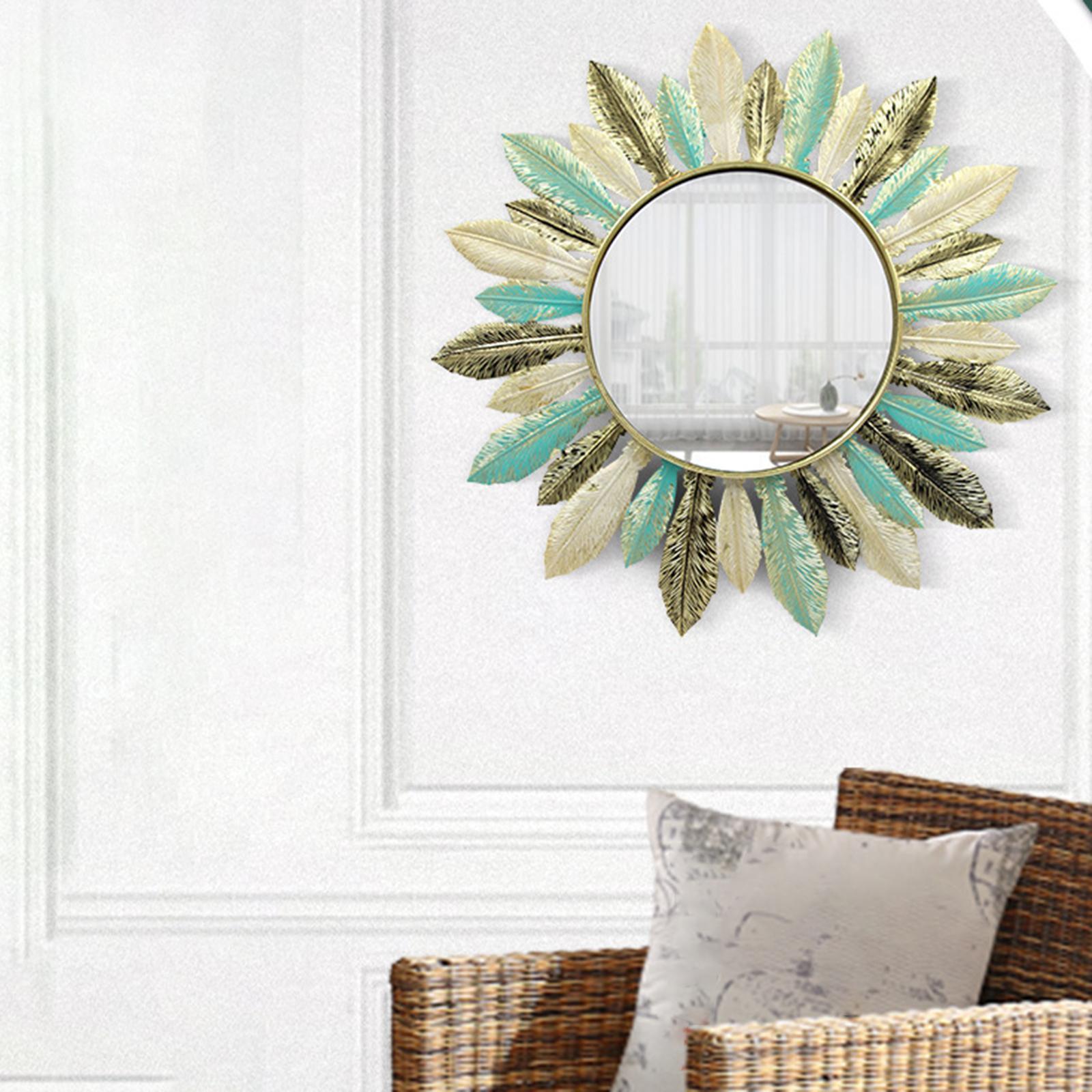 Iron Art Feather Mirror Wall Decor Boho Hanging Mirror for Bedroom Apartment