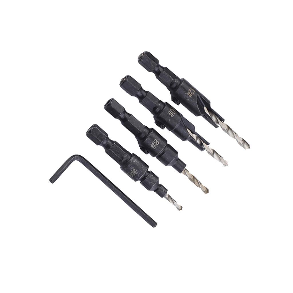 4Pcs Titanium Coated Countersunk Drill Bit Set Hexagonal Shank Woodworking
