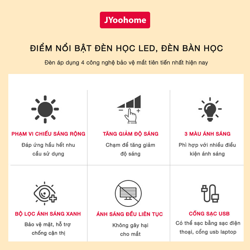 Đèn Học Để Bàn Chống Cận Thị - Đèn Bàn Học LED Cao Cấp Cảm ứng, 3 Chế Độ Ánh Sáng Hỗ Trợ Đọc Sách, Làm Việc, Trang Trí  Y72 - Chính Hãng JYoohome