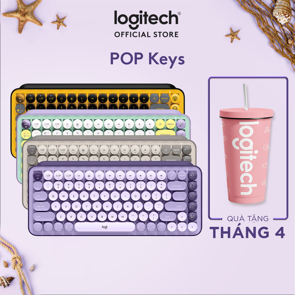 Bàn phím cơ không dây bluetooth | USB Logitech POP KEYS - với 8 phím emoji có thể điều chỉnh, switch tactile, kết nối 3 thiết bị - Hàng chính hãng