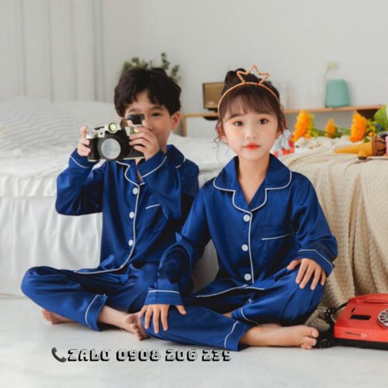 Bộ pijama tay dài bé trai bé gái phi lụa cao cấp 11 đến 60kg