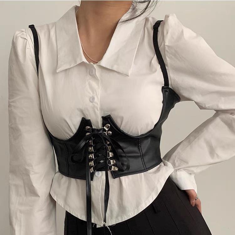 Áo CORSET DA 2 dây ullzang vintage NỊT BỤNG dành cho bạn nữ