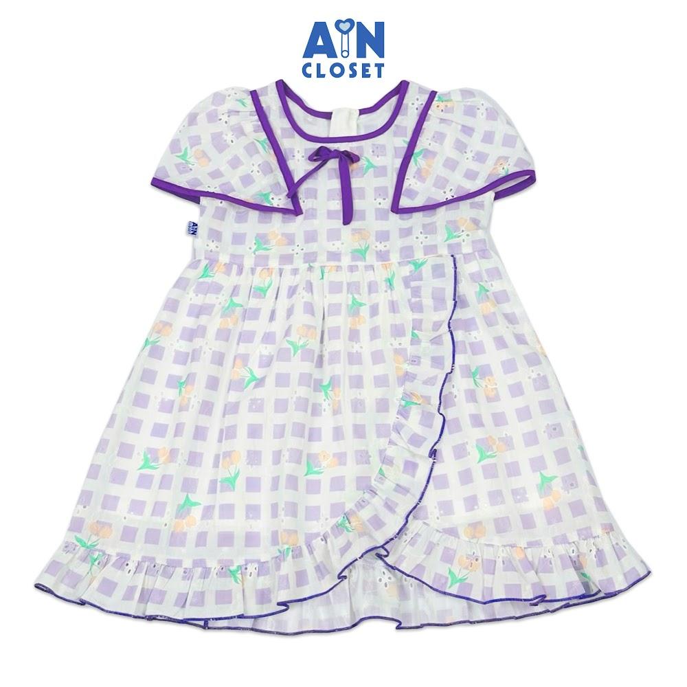 Đầm bé gái họa tiết Hoa Caro Tím cotton thêu - AICDBGB9DINJ - AIN Closet