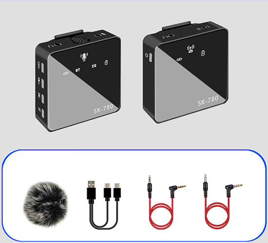 Hình ảnh Micro cài áo Wireless SK780 - Mic thu âm không dây kết hợp Sound Card - Lấy nhạc qua bluetooth - Có echo hát livestream cực hay - Trang bị cổng cắm tai nghe - Micro cho điện thoại, máy ảnh, máy quay, DSLR - Wireless lavalier microphone - Hàng nhập khẩu