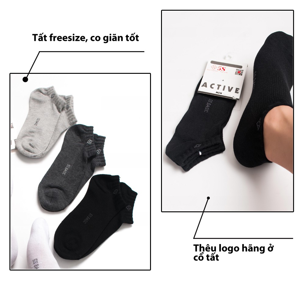 Tất Nam 5S Cổ Ngắn, Kháng Khuẩn, Khử Mùi, Không Bai Xù, Chống Tụt Gót, Chống Hôi Chân (5S.MEDISOCK20-01